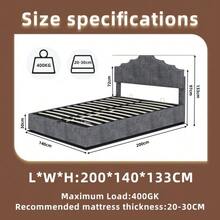 Modern Minimalist Upholstered Bed, Comfortable And Soft Headboard, Multifunctional Bedroom Furniture, High Box Spring Bed Frame With Gas-Pressure Spring, Including 140*200cm Mattress. - 灰色 - 查看 12