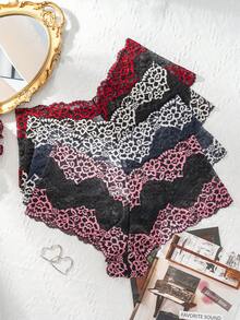 4pcs/Pack Plus Size Women's Sexy Lace Two-Tone Patchwork Comfortable Breathable Boxer Briefs - Multicolor - View 4