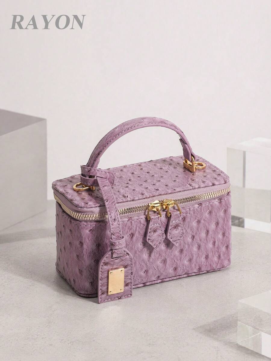 1pc Purple Tie-Dye Polka Dot Handheld Box Bag Zipper Small Square Bag Chain Crossbody Shoulder Bag Suitable For Shopping, Dating, Afternoon Tea - Mauve Purple - View 1