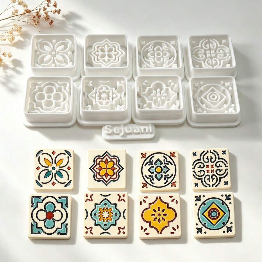 9Pcs Vintage Boho Tile Pattern Clay Cutters DIY Handmade Earring Jewelry Making Craft Molds Supplies