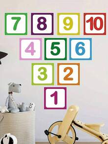 10 Pcs/Set Bright Plaid Digital Floor Decor Stickers - Waterproof, Self-Adhesive, Removable, Easy To Clean - Perfect For Inflatable Castles And Home Decor - Multicolor - View 6