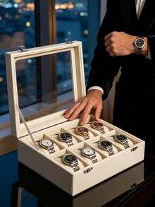 8-Slot/4-Slot Watch Box, Velvet Watch Box With Glass Lid, Unisex Watch Storage Box, Lockable Watch Storage Box, Watch Display Box, Ideal Gift, Gift For Her - one-size - View 3