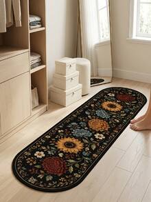1 buah Karpet Panjang Motif Bunga Hitam, Karpet Beludru, Cocok untuk Dekorasi Ruangan, Keset Dalam Ruangan, Karpet Ruang Tamu, Keset Dapur, Karpet Kamar Tidur, Keset Kamar Mandi, Karpet yang Dapat Dicuci, Dekorasi Rumah, Dekorasi Kamar Tidur, Anti Selip dan Tahan Aus, Peredam Suara dan Peredam Kebisingan, Lembut dan Ramah Kulit - Hitam - View 4