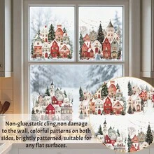 1pc Winter Snowscape Town Christmas Window Decorations, European-Style Snowy Cottage Pine Tree Glass Decals, Reusable, Suitable For Living Room And Store Window Decoration - Multicolor - View 9