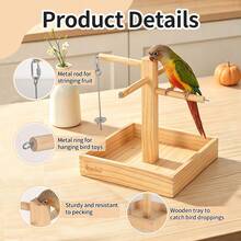 ITANDME Bird Desktop Perch, Parrot Desktop Perch With Fruit Fork, Accommodates Multiple Parrots, Wooden Tray Keeps The Desktop Clean, Wooden Bird Desktop Perch, For Small Birds Such As Peony Parrots, Cockatiels, Little Sun Parrots, And Budgerigars - View 5