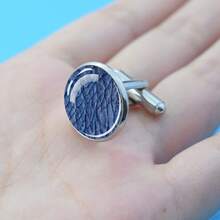 1 Pair Men's Formal Jewelry Gift, Glass Inlaid Circular Cufflinks, Elegant Design, Classic Style, Suitable For Business Formal Accessories - Silver - View 6