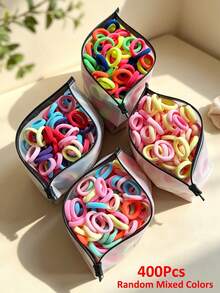 400pcs Cute Basic Colorful Hair Ties For Baby Girls, Elastic Seamless Dopamine Ponytail Hair Bands, Daily Use Hair Accessories - Multicolor - View 9