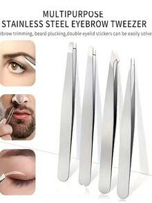 2/4 Stücke Edelstahl Augenbrauen Pinzetten, Präzisions Schrägspitze Pinzette zum Formen der Augenbrauen, zum Anbringen von Wimpern, zur Entfernung von Gesichtshaaren, Make-up Werkzeug für Frauen - Mehrfarbig - Übersicht 3