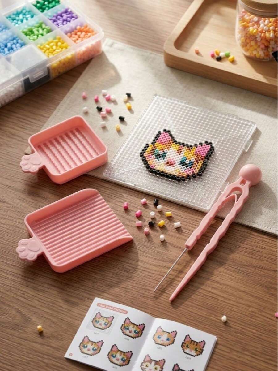 3件組 Perler 珠子熔融工具組-單針鑷子、對位盤與珠子挖勺,適用 2.6mm 手作珠子,DIY 珠飾藝術必備配件,珠子熔融收納與輔助工具 - 多色 - 查看 1