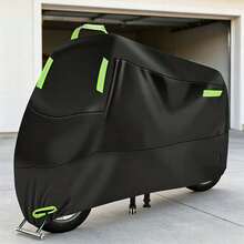 Sarung Motor Berlapis Perak, Tahan Air, Tahan Sinar Matahari, Tahan Hujan, Tahan Debu, Pelindung Luar Ruangan, Cocok Untuk Sepeda Motor, Skuter Listrik, dan Sepeda - Hitam dengan beberapa garis reflektif [hijau] - View 1