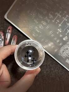 1PC New Gothic Nail Stamping Plate, Large Multi‑Function Nail Art Stamp Template, Cross Hollow Star Pattern, No Hand‑Painting, Use With Nail Stamping Gel For DIY Manicure Decor - Multicolor - View 3