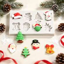 1pc/2pcs Christmas Tree Snowman Santa Hat Bell Silicone Mold Cake Chocolate Candy Fondant DIY Baking Tool Non-Stick Easy Release - Beige - View 6