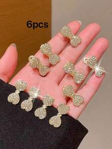 6pcs Small Rhinestone Bow Hair Clips, High-End Luxury Rhinestone Hair Clips, Mini Exquisite Side Bangs Hair Clips, Fashion Crocodile Pattern Hair Clips, Suitable For Side Bangs, Forehead Loose Hair, Perfect For Campus, Dating, Vacation Use, Practical Hair Accessories! - Multicolor - View 11
