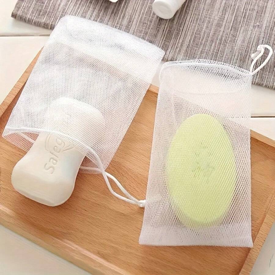 1/10/20/30pcs Exfoliating Mesh Soap Bag, Drawstring Foam Mesh Pouch For Soap Storage, Easy To Store, Suitable For Bathing And Cleaning, White, Hanging Foam Soap Bag, Suitable For Shower, Bathroom, Travel, Unisex Daily Use