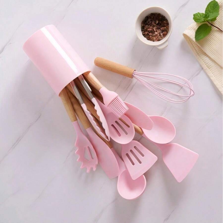 Wooden Handle Silicone Kitchen Utensils, Colorful Mini Silicone Whisk, Manual Cream & Egg Beater, Home Kitchen Baking Tool - Multicolor - View 1