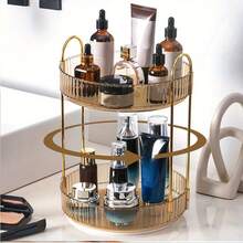 Organizer Makeup Berputar 360°, Cocok untuk Meja Rias, Kotak Penyimpanan Perawatan Kulit Transparan Kapasitas Besar, Kotak Penyimpanan Parfum, Organizer Meja Rias, 1 buah, Perlengkapan Penting untuk Kembali ke Sekolah - Sampanye - View 6