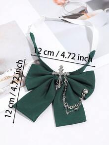 1PC Black/Red/Green/Khaki Bow Tie With Rhinestone Cross & Heart Chain Decor Adjustable Shirt Collar Accessory - Multicolor - View 9