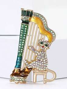 1pc Elastic Harp Cat Brooch, Creative Personalized Pin, High-End Jewelry Clothing Accessory - Piano-playing Cat - View 3