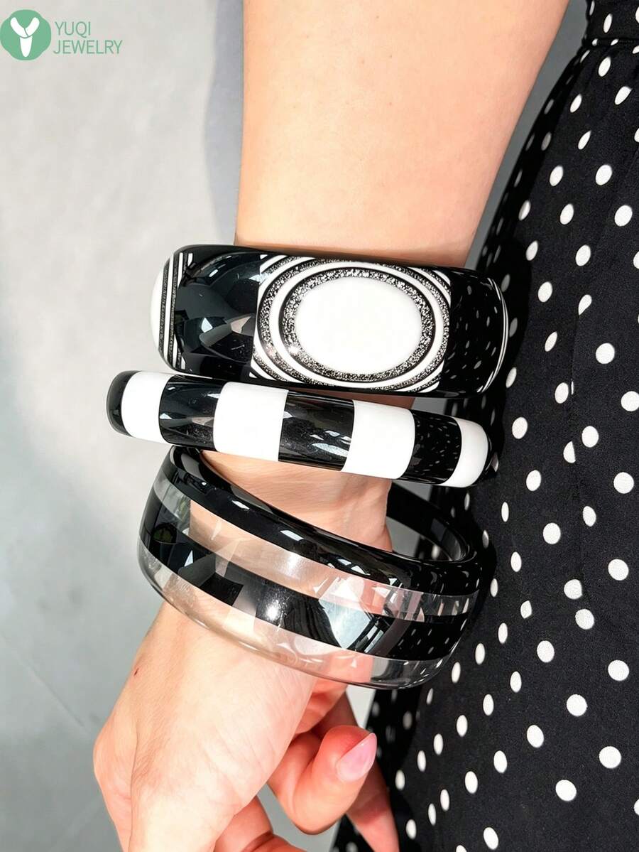 Dopamine Geometric Ring Resin Women's Bracelet Exaggerated Versatile Women's Bangle Set - Multicolor D - View 1