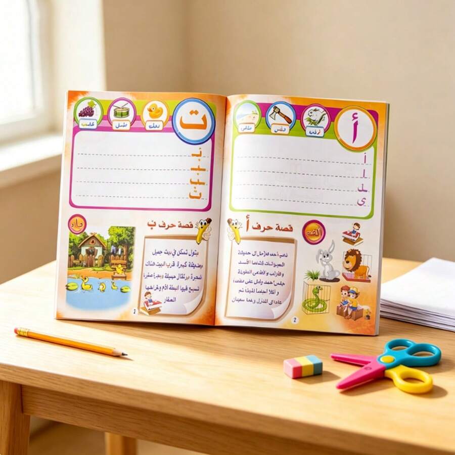 Kids Arabic Alphabet Tracing Workbook, Early Educational Handwriting Practice Book With Cute Cartoon Stories, Preschool Learning Activity Book For Toddlers Boys Girls, Ideal For Home Study & Classroom Teaching Copybooks - 1 Book - View 1