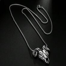 Kalung liontin pria model baru yang stylish dan retro dengan bentuk kepala domba yang usang, dengan desain unik dan khas. - Kalung liontin kepala domba jantan - View 3
