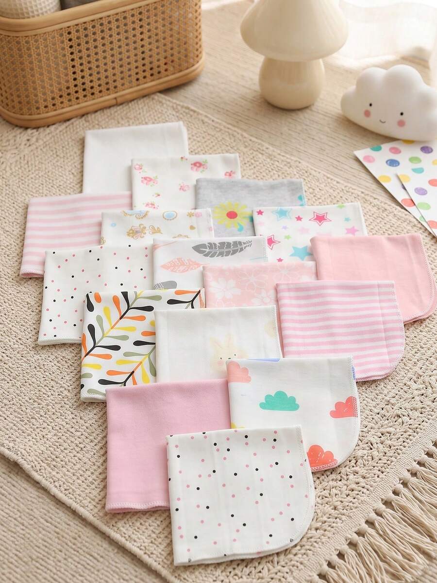 momscare 16pcs Baby Bibs, Multi-Purpose Mouth Wipes, Multiple Colors, Soft And Comfortable Fabric For Newborn Baby Girls, Face Towels