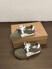 Sepatu Atletik Wanita Model Low-Top, Bertali, Desain Patchwork Berlapis - Hijau - View 8
