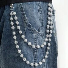 1pc Fashion Street Hip Hop Pants Chain Clay Rhinestone Ball Waist Chain Handmade Body Chain, Unisex - Multicolor - View 12
