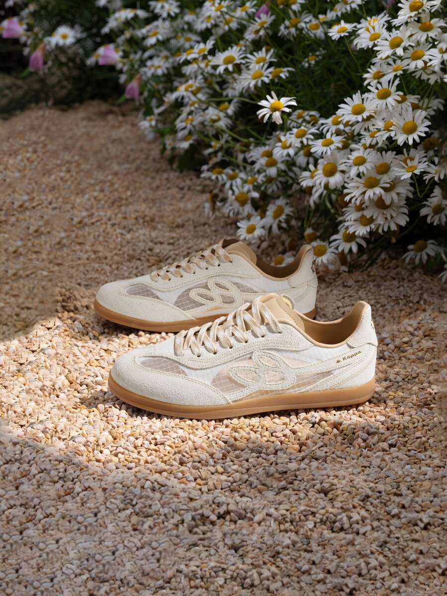 Kappa Women's Mesh Patchwork Training Shoes, Contrast Color Laces, Retro Breathable Flat Casual Shoes - Cheese White - View 1