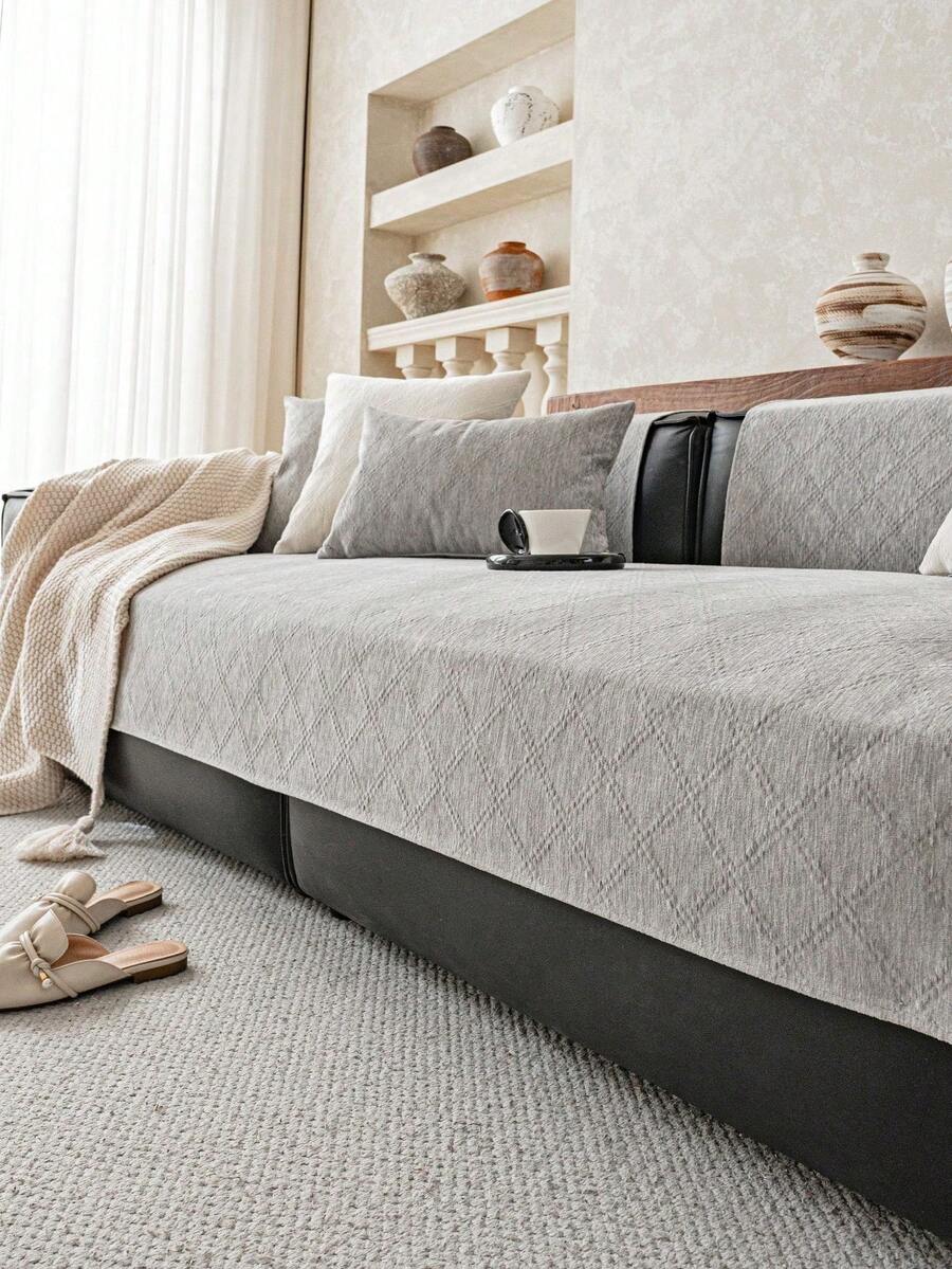 1pc Solid Color Chenille Sofa Cushion, Minimalist Wabi-Sabi Style Sofa Cover With Starry Pattern, Old Sofa Renovation And Protection, Home Decor All-Season Sofa Cover, Suitable For 1-Seater 2-Seater 3-Seater 4-Seater - Grey - View 1