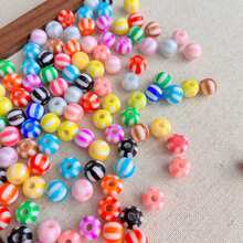 60pcs 8mm Multicolor Two‑Tone Striped Round Acrylic Stringing Beads, Color Block Loose Beads For DIY Bracelet, Keychain, Phone Charm Handmade Jewelry Supplies - Multicolor - View 11