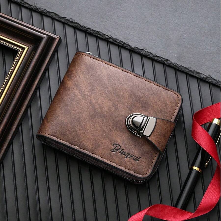 1pc Men's Fashion Tree Pattern Zipper PU Credit Card Holder, Small Zipper Coin Purse With Zipper Button Closure, Business Wallet, Ideal Gift For Men