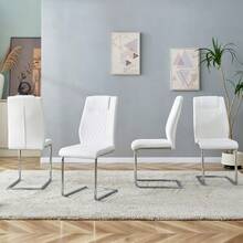 White Scandinavian-Style PU Dining Chairs (4-Pack) – Featuring Mesh Backrests, Polished Silver Metal Legs, And Non-Slip Feet. Timeless And Versatile. - White + Silver - View 1