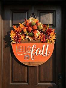 7.87/11.8 Inch Autumn "Welcome" Hanging Sign, Round Wreath Autumn Theme Design, Front Door Decor, Suitable For Autumn Celebrations And Thanksgiving Home Decoration, Perfect Autumn Home Decor - View 6