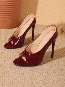 Sexy Fashion Round Toe Stiletto High Heel Slip-On Women's Burgundy Sandals - Burgundy - View 6