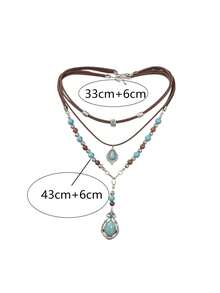 2pcs/Set Bohemian Turquoise Teardrop Layered Necklace Set, Vintage Stackable Necklace, Luxury Beaded Women's Jewelry, Suitable For Daily, Party, Vacation, Gift - Multicolor - View 7