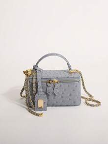 1pc Light Gray Tie-Dye Polka Dot Handheld Box Bag Zipper Small Square Bag Chain Crossbody Shoulder Bag Suitable For Shopping, Dating, Afternoon Tea - Grey - View 5