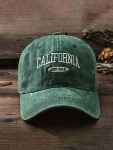 1pc Unisex Vintage Embroidered Letter Wide Brim Baseball Cap, Versatile Baseball Cap For Daily Casual Wear - Green - View 2