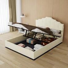 Modern Minimalist Upholstered Bed, Comfortable And Soft Headboard, Multifunctional Bedroom Furniture, High Box Spring Bed Frame With Gas-Pressure Spring, Including 140*200cm Mattress. - 米色 - 查看 3