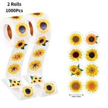 Round Sunflower Decorative Sticker Roll, Floral Self‑Adhesive Stickers For Gift Envelope Cup DIY Decoration - Multicolor - View 11