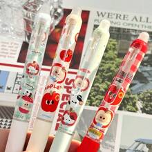 8pcs/Set Red Apple & Puppy Soft Grip Retractable Erasable Gel Pen Set, Compact Portable Design, Built-In Eraser, Exquisite Gel Pens, Blue Ink, Smooth Writing, Back To School, School & Office Supplies, Birthday Gift - Multicolor - View 9