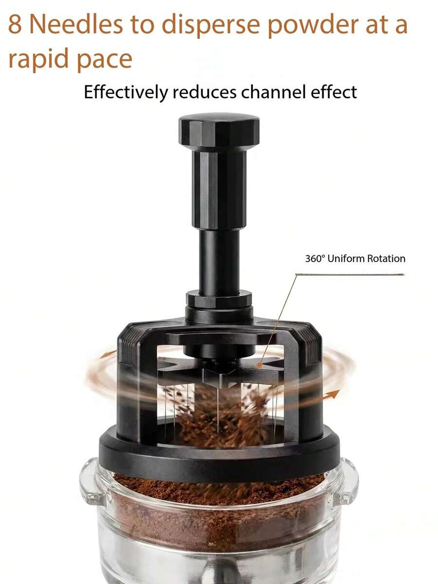 Dụng cụ phân phối bột cà phê 8 chấu xoay 360° giúp phân tán bột cà phê đều cho chiết xuất espresso đồng nhất - màu đen - Xem 1
