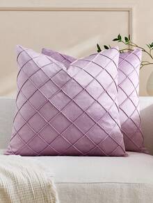 1pc/2pcs Rhombus Pattern Sherpa Pillow Cover (Pillow Insert Not Included), Square Cushion Cover, Holiday Home Decor Pillow, Soft & Cozy Linen-Like Fabric, Modern Decoration For Sofa, Bedroom, Dorm - Mauve Purple - View 2