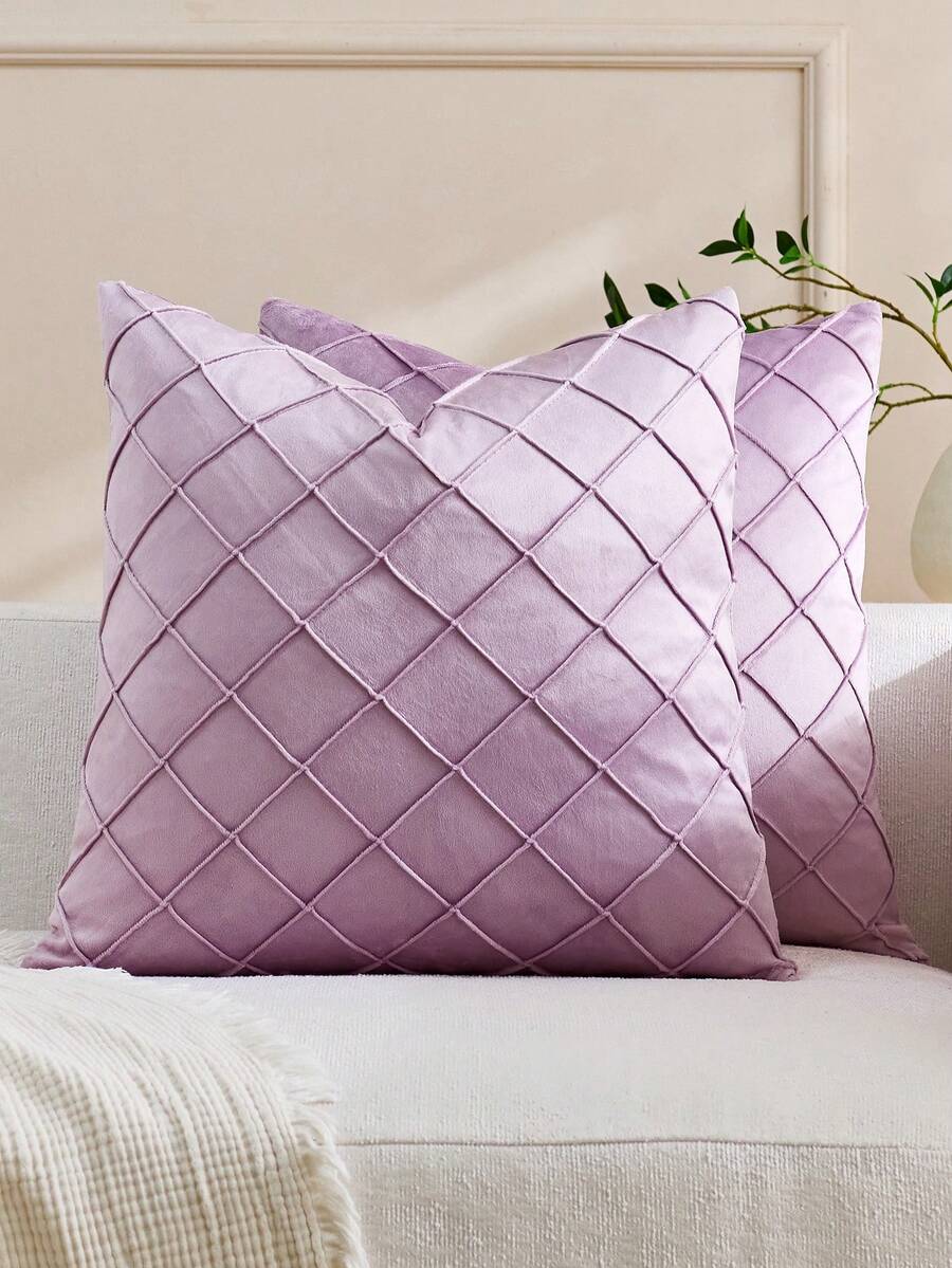 1pc/2pcs Rhombus Pattern Sherpa Pillow Cover (Pillow Insert Not Included), Square Cushion Cover, Holiday Home Decor Pillow, Soft & Cozy Linen-Like Fabric, Modern Decoration For Sofa, Bedroom, Dorm