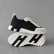 Versatile Casual Men's Shoes, Breathable, Sporty, Luxury Mesh Lace-Up Shoes, Comfortable Knit Upper, Genuine Leather Sneakers - 黑皮白拼色網布 - 查看 3