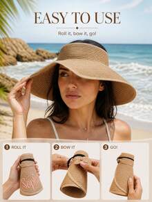 Personalized Custom Name Sun Visor Hat, Bow‑Decorated Summer Cap, Stylish Beach Vacation Accessory & Gift. - Multicolor - View 5