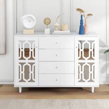 Sideboard Made Of Wood With Storage With Drawers With Doors White For Dining Room And Living Room - 白色 - 查看 6