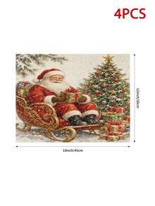 Christmas Table Runner, Throw Pillow, Placemat, Vintage Santa Claus Sleigh Gift Christmas Tree Print, Winter Snow Scene, Kitchen Dining Room Holiday Tabletop Decor - Multicolor - View 16