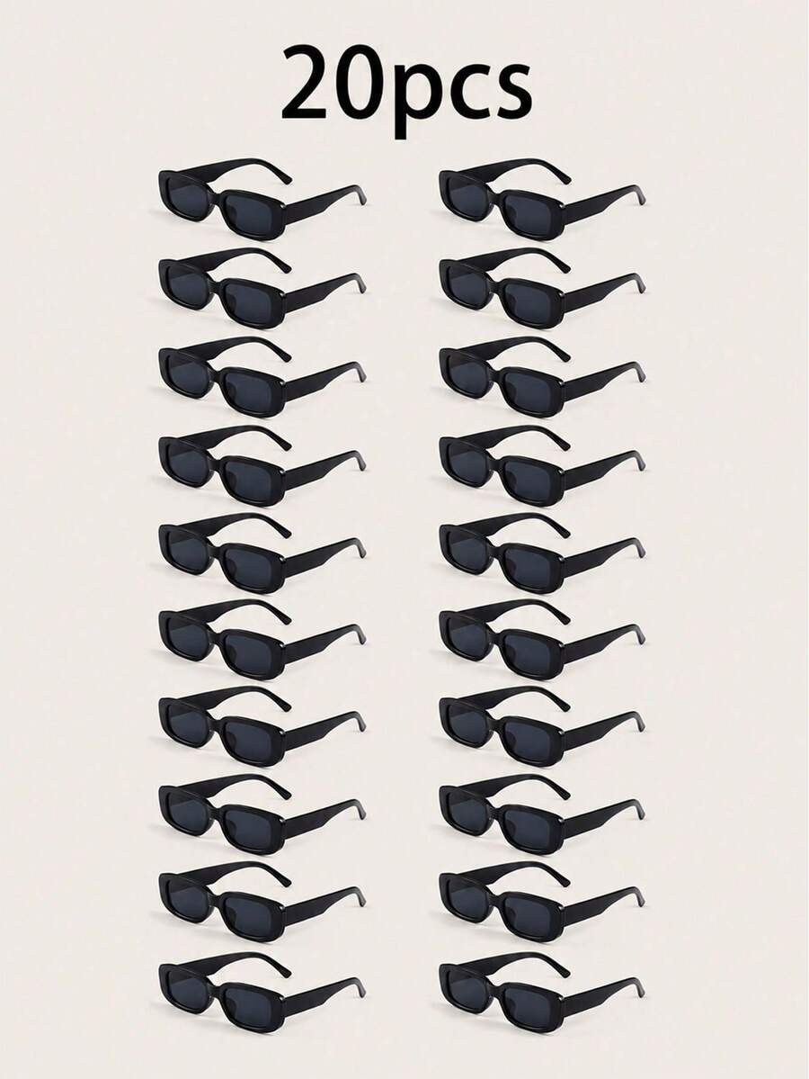 10/20 Pairs Vintage Black Rectangular Glasses, Solid-Color Photo Accessories, Unisex, Perfect For Weddings And Parties - Black - View 1
