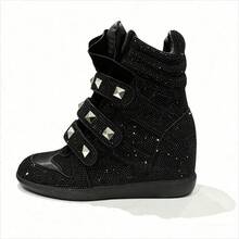 2026 New ISA Sneakers, Women's Vintage Casual Shoes With A Round Toe. Features A Hidden Heel For Extra Height. - 閃亮黑色鑽石 - 查看 2